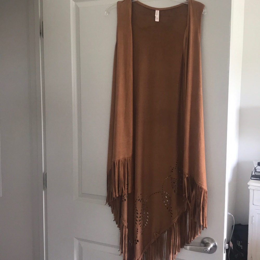 Faux suede fringe vest